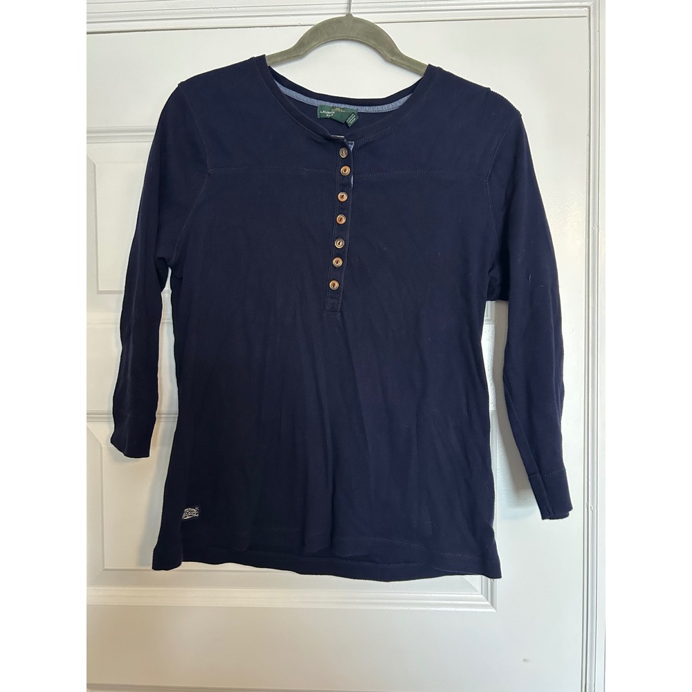 Lauren Jeans Co Ralph Lauren Navy Blue Ribbed Cotton Henley Top Kids XL